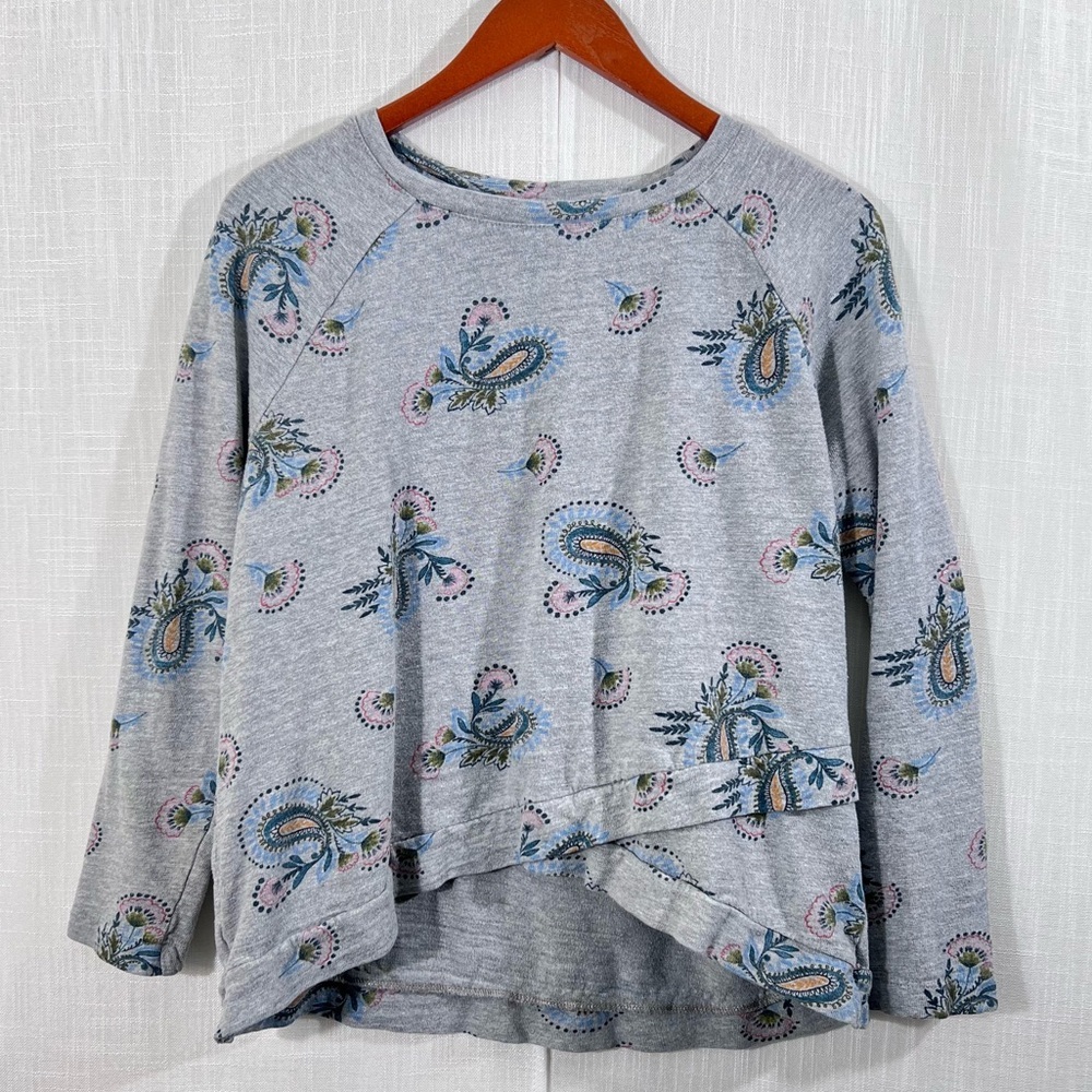 Loft Grey Crossover Paisley Sweatshirt Sweater Size L